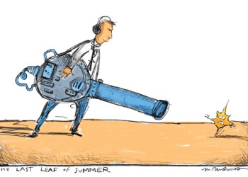 Leaf blower cartoon by Mickey Paraskevas