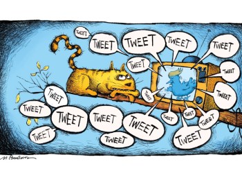 Trump tweet with cat cartoon by Mickey Paraskevas