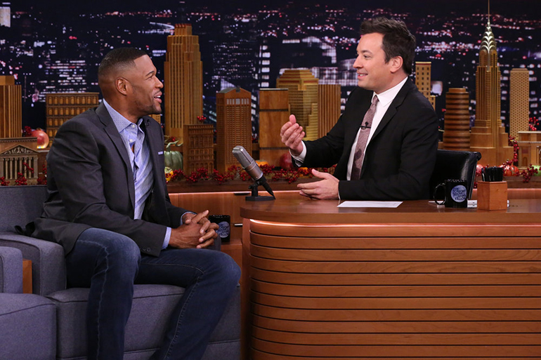 Michael Strahan and Jimmy Fallon on "The Tonight Show," Photo: Andrew Lipovsky/NBC