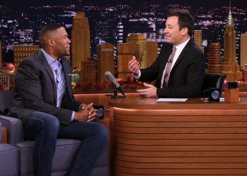 Michael Strahan and Jimmy Fallon on 