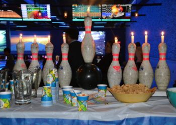 Lighting the Bowling Pin Menorah on last day of Chanukah at the EHIT Clubhouse