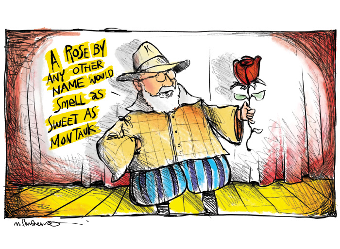 Dan Rattiner holding a rose cartoon by Mickey Paraskevas