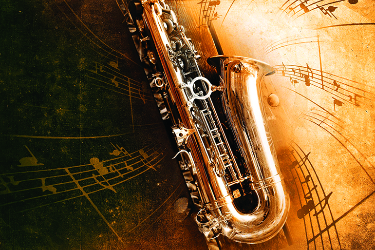 retro sax with old yellowed texture background