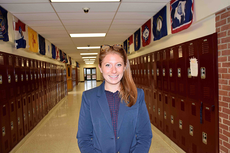 Southampton Intermediate School family and consumer sciences teacher Christina Cassel standing in school hallway