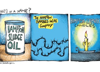 Hampton Sludge Oil cartoon by Mickey Paraskevas