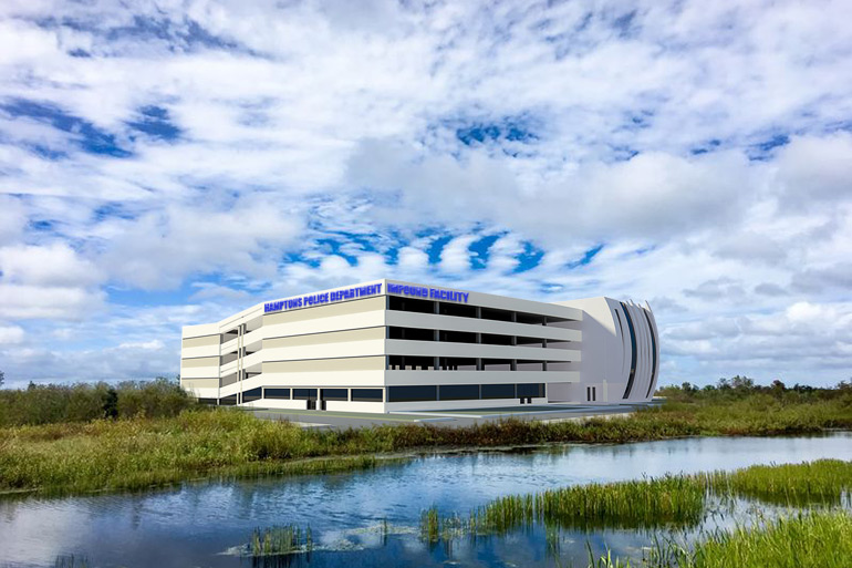 Architectural render of Hamptons Police impound garage on Napeague wetlands