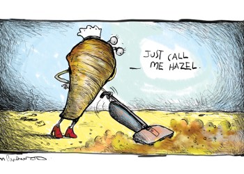 Oyster vacuuming cartoon by Mickey Paraskevas