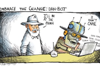 Dan-Bot cartoon by Mickey Paraskevas