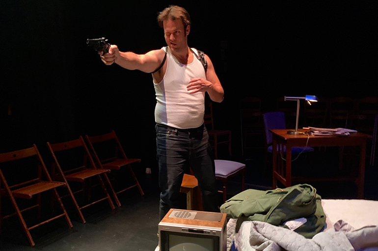 Michael Paul as John Hinckley in "Falls for Jodie," Photo: Joe Brondo, Courtesy Guild Hall