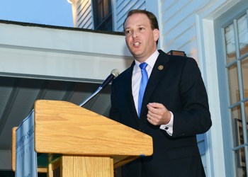 Lee Zeldin at podium in Southampton