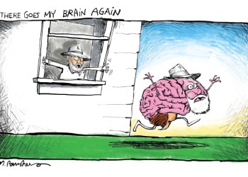 There goes my brain cartoon by Mickey Paraskevas