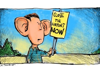 Close the East Hampton Airport cartoon by Mickey Paraskevas