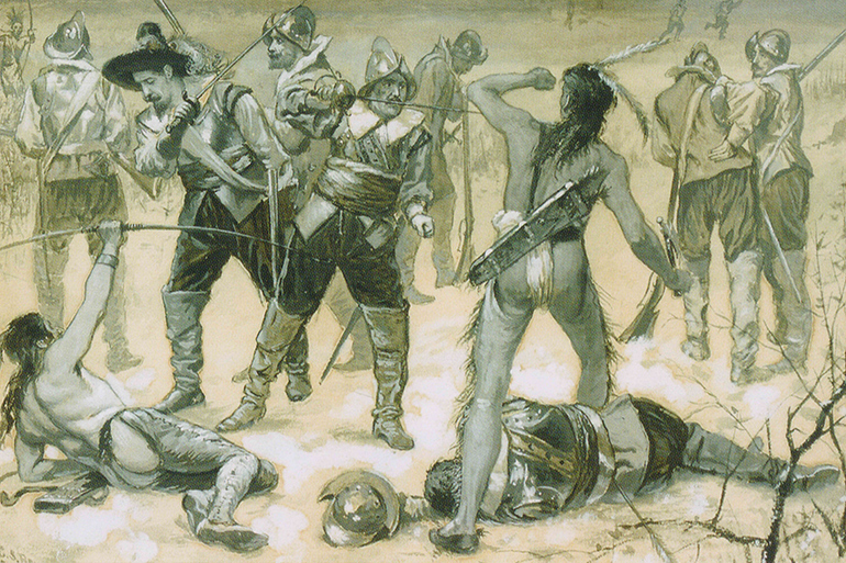 Lion Gardiner fighting the Pequot Indians, 1637