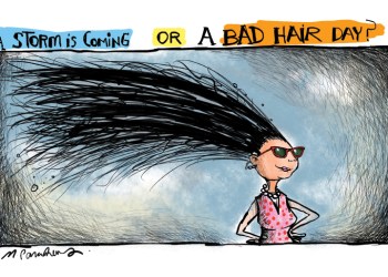 Storm or bad hair day cartoon by Mickey Paraskevas