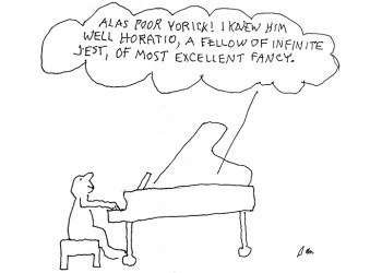 Dan Rattiner cartoon of Roger Rosenblatt at piano