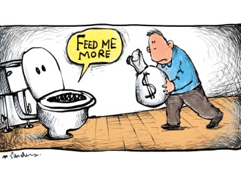 Feed Me More! toilet cartoon by Mickey Paraskevas