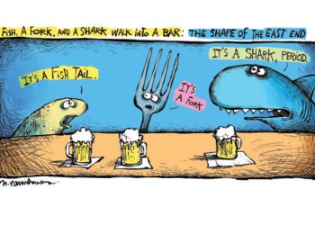 Fish, fork shark cartoon by Mickey Paraskevas