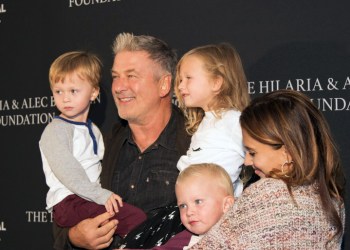 Proud father Alec Baldwin with wife Hilaria and their kids