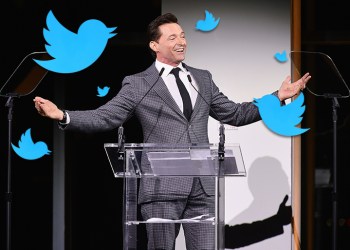 Hugh Jackman with Twitter birds