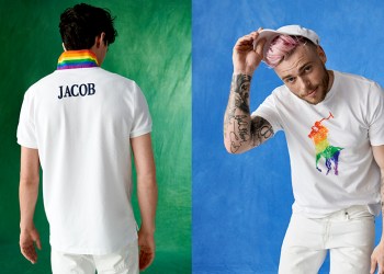 Model Jacob Bixenman in the Pride Polo Shirt and Olympic Freeskier Gus Kenworthy in the Pride Cap and Tee, Photos: Courtesy Ralph Lauren