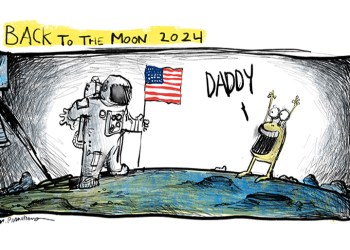 Back to the Moon cartoon by Mickey Paraskevas