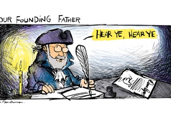 Founding Father Dan cartoon by Mickey Paraskevas