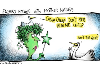 Mecox Cut Mother Nature cartoon by Mickey Paraskevas