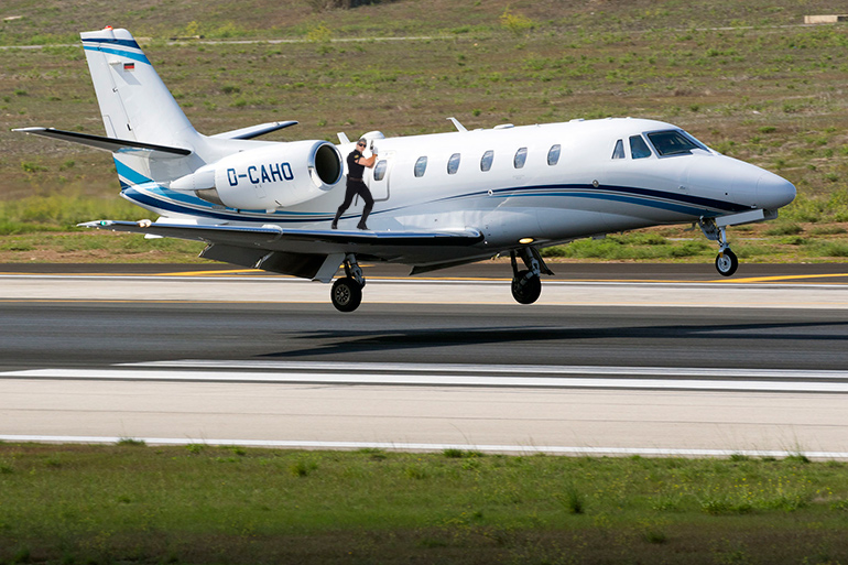 Rex Gallant stopping a private jet in June