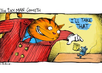 Taxman cat cartoon by Mickey Paraskevas