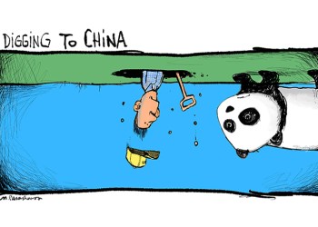 Digging to China cartoon by Mickey Paraskevas