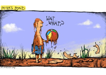 Peters Pond disappears cartoon by Mickey Paraskevas