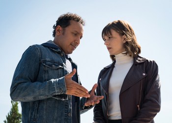 Aasif Mandvi with co-star Katja Herbers on the CBS drama 