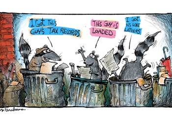 Garbage rats cartoon by Mickey Paraskevas