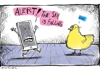 Cellphone alert cartoon by Mickey Paraskevas