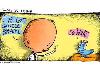 Google vs. Trump cartoon by Mickey Paraskevas