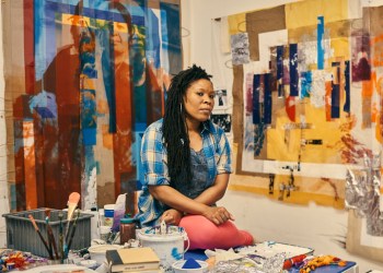 Tomashi Jackson in her studio, Photo: Christopher Gregory