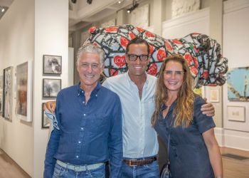 David Kratz, Greg Unis and Brooke Shields, who only removed their masks for a two-second photo