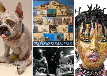 Works in Southampton Arts Center's Collectors Sale by (clockwise from L) Will Kurtz,, Paton Miller, Yung Jake and Michael Halsband