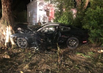 A 22-year-old crashed his 2019 Ford Mustang into a tree in Springs on Sunday morning. Independent/George Miller