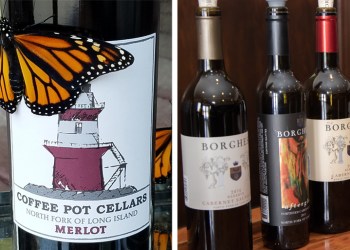 Coffee Pot Cellars' 2013 Merlot; a selection of Borghese Vineyard wines including the 2015 Afterglow, Photos: Laura Klahre, Barbara Lassen