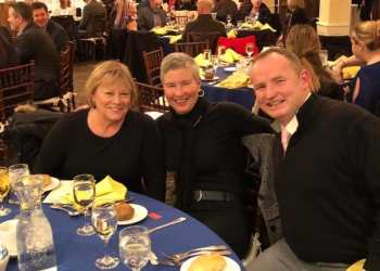 MARY ANNE JULES, CENTER, SEEN HERE AT A BRIDGEHAMPTON SCHOOL AWARDS DINNER WITH NOW RETIRED SUPERINTENDENT LOIS FAVRE AND CURRENT PHYSICAL EDUCATION TEACHER STEVE MEYERS, WAS SERIOUSLY INJURED IN AN ACCIDENT ON WEDNESDAY. PHOTO COURTESY BRIDGEHAMPTON SCHOOL