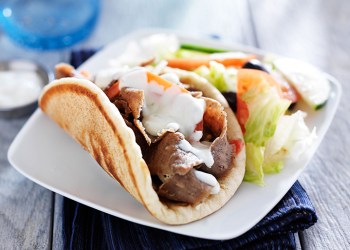 gyro with greek salad and tzatziki sauce