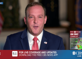 Congressman Lee Zeldin spoke at the Republican National Convention from Westhampton Beach. Screenshot courtesy of RNC/CBS