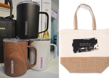 Corkcicle Coffee Mugs at Flying Point Surf; the Sylvester & Co. Modern General Limited-Edition Eco Market Tote, Images: David Taylor; Courtesy Sylvester & Co.