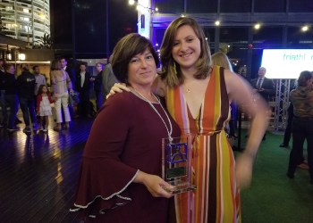 i-tri founder Theresa Roden and her daughter Abby following a reception in Gold Coast, Australia, where she received the Award of Excellence from the International Triathlon Union’s Women’s Committee.