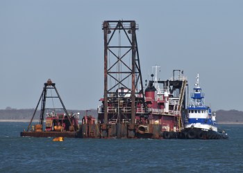 The Great Lakes Dredge & Dock Company dredger pumped nearly 600,000 cubic yards of sand onto the beach in Hampton Bays as part of FIMP