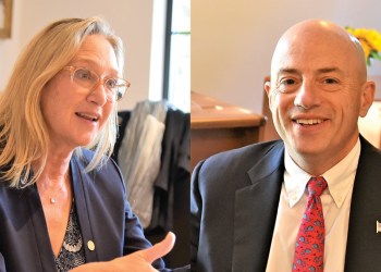 Suffolk County Legislator Bridget Fleming, left, and Perry Gershon are two of four Congressional candidates for the Democrats who live on the South Fork.