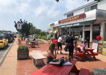 Outdoor dining family Breakfast at John's Pancake House in Montauk