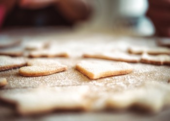 christmas cookies on wooden table