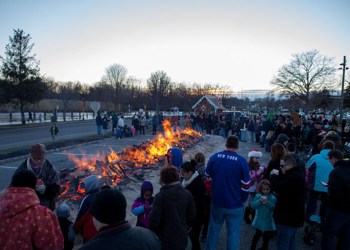 North Fork holiday fun: A scene from Riverhead's annual holiday bonfire on the Peconic River